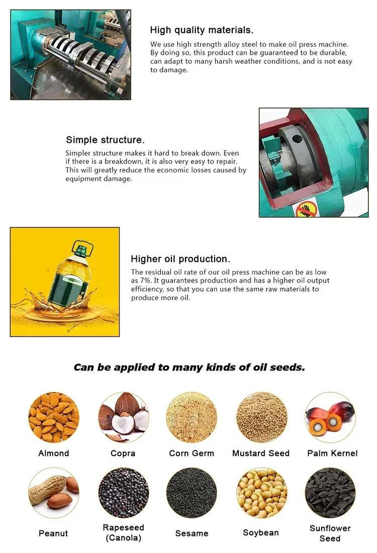 Oil Press Soyabean Sunflower Coconut Oil Pressers Copra Palm Kernel Flaxseed Oil Extraction
